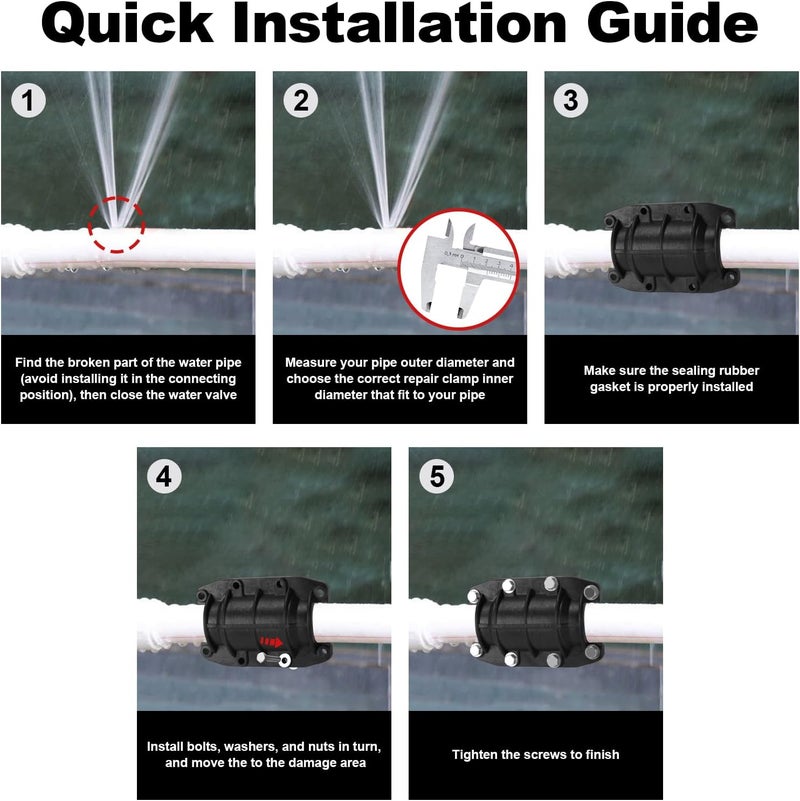 XDENGP Pipe Repair Clamp 1 inch, Water Pipe Leak Repair Clamp, Pipe Repair Kit for Plastic and Metal Pipes, Leak Stopper with Anti-Impact, Suitable for Pipes 25MM OD - Image 3